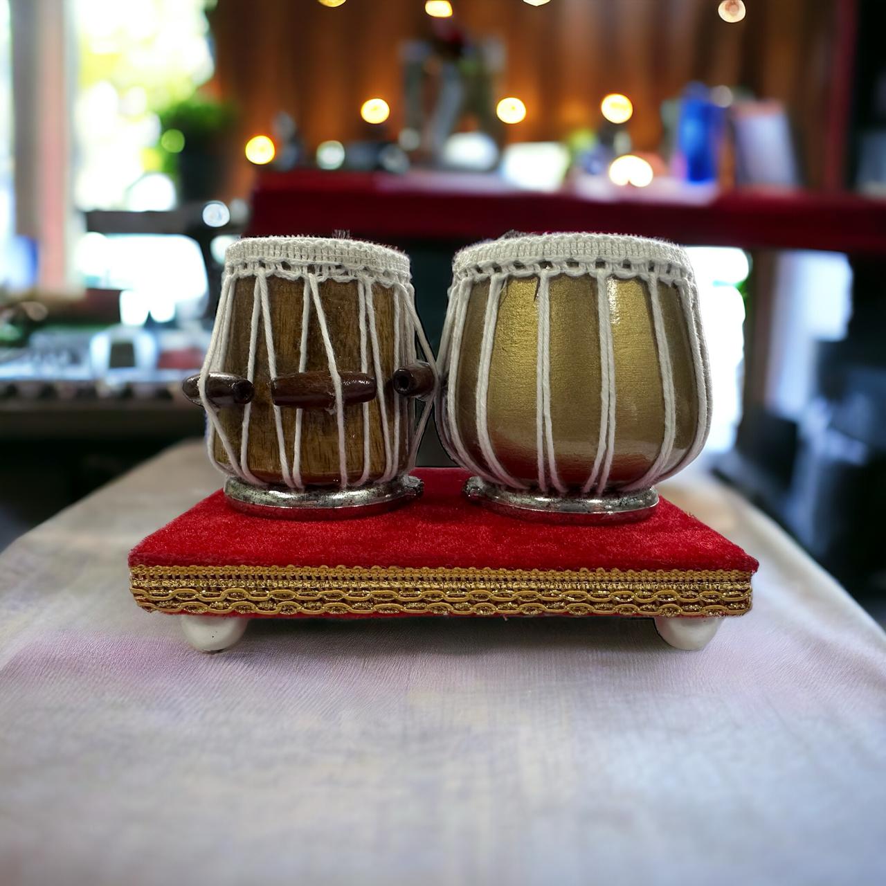 Handcrafted Tabla miniature(9x9x13cms), Tabla Showpiece for office desk, home decor, car dashboard, mini Tabla toy