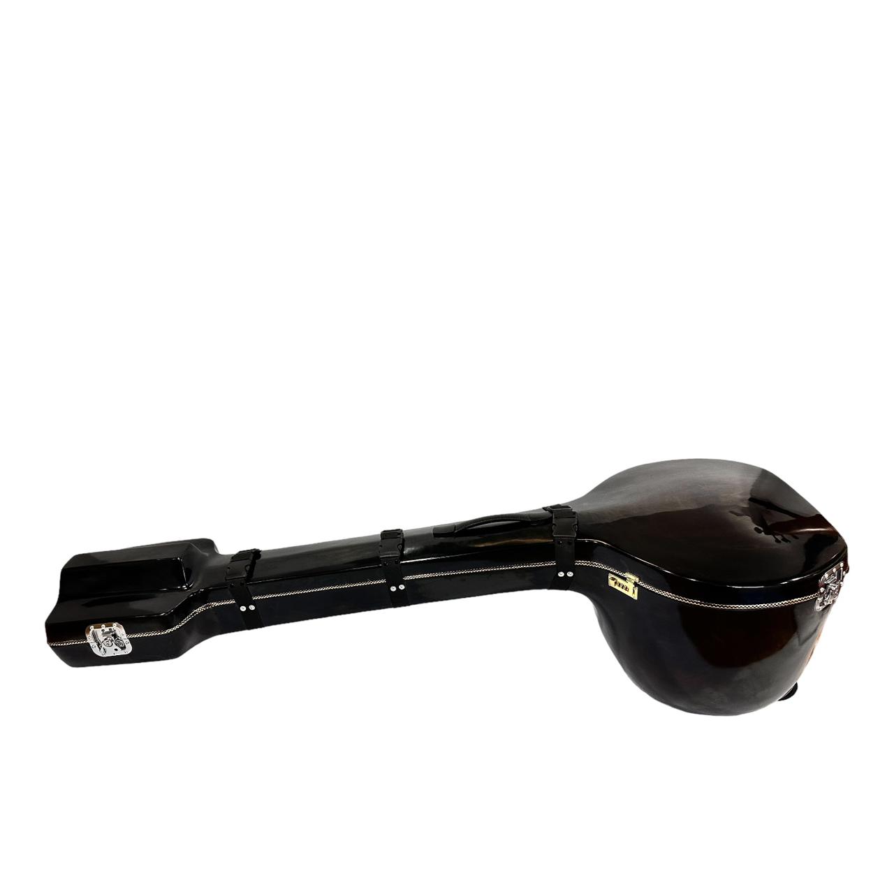 Female Tanpura Fiber case for Travelling/Tambora Hard Cover/Storage Bag in Classic Black Colour with Number Lock and Wheels