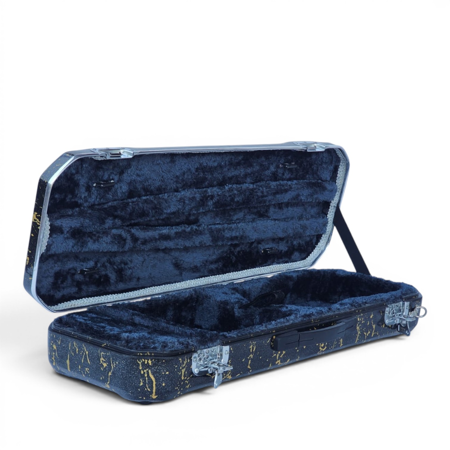 Premium Single Violin Fiberglass Case – Black Metallic with Golden Splash