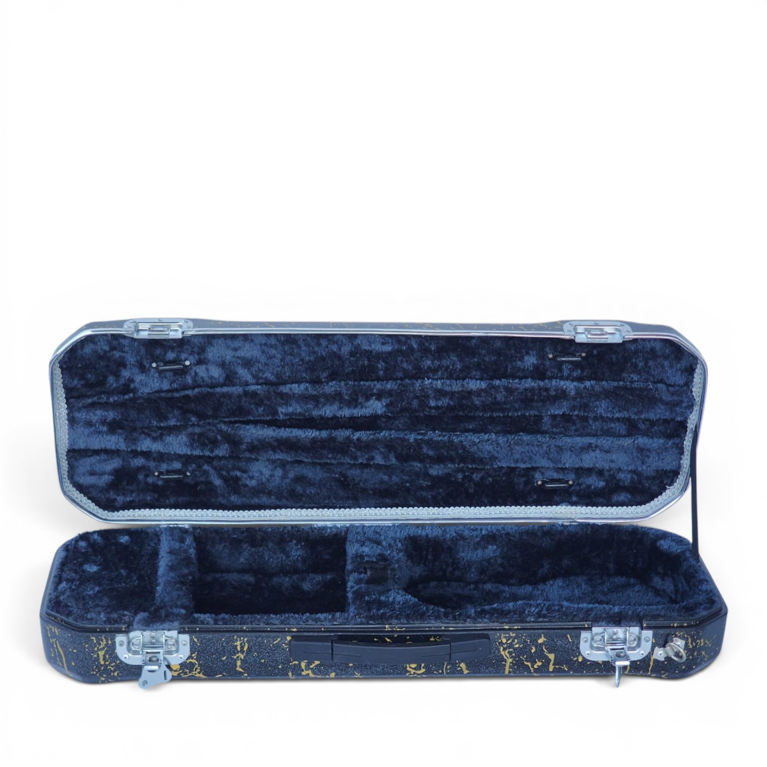 Premium Single Violin Fiberglass Case – Black Metallic with Golden Splash
