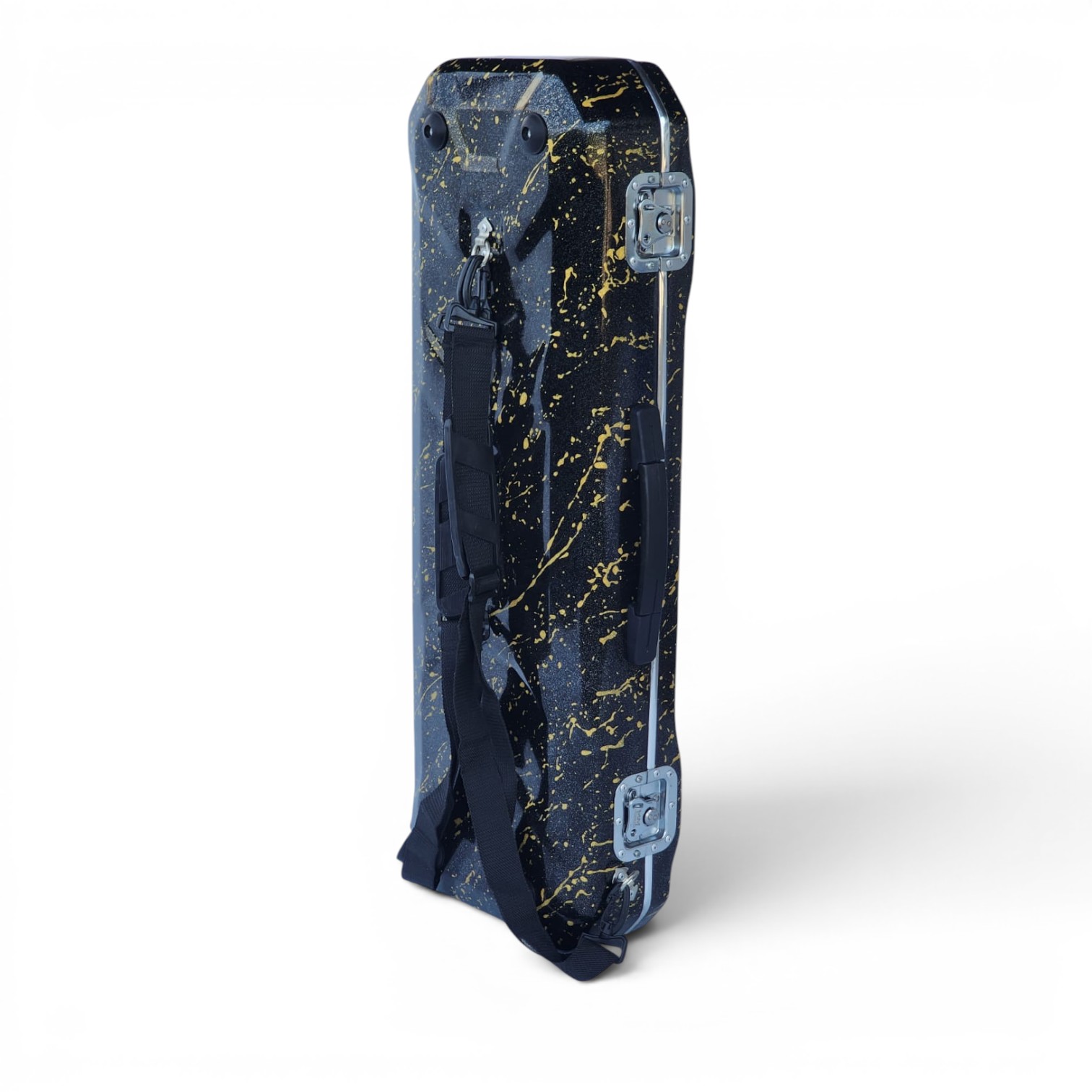 Premium Single Violin Fiberglass Case – Black Metallic with Golden Splash
