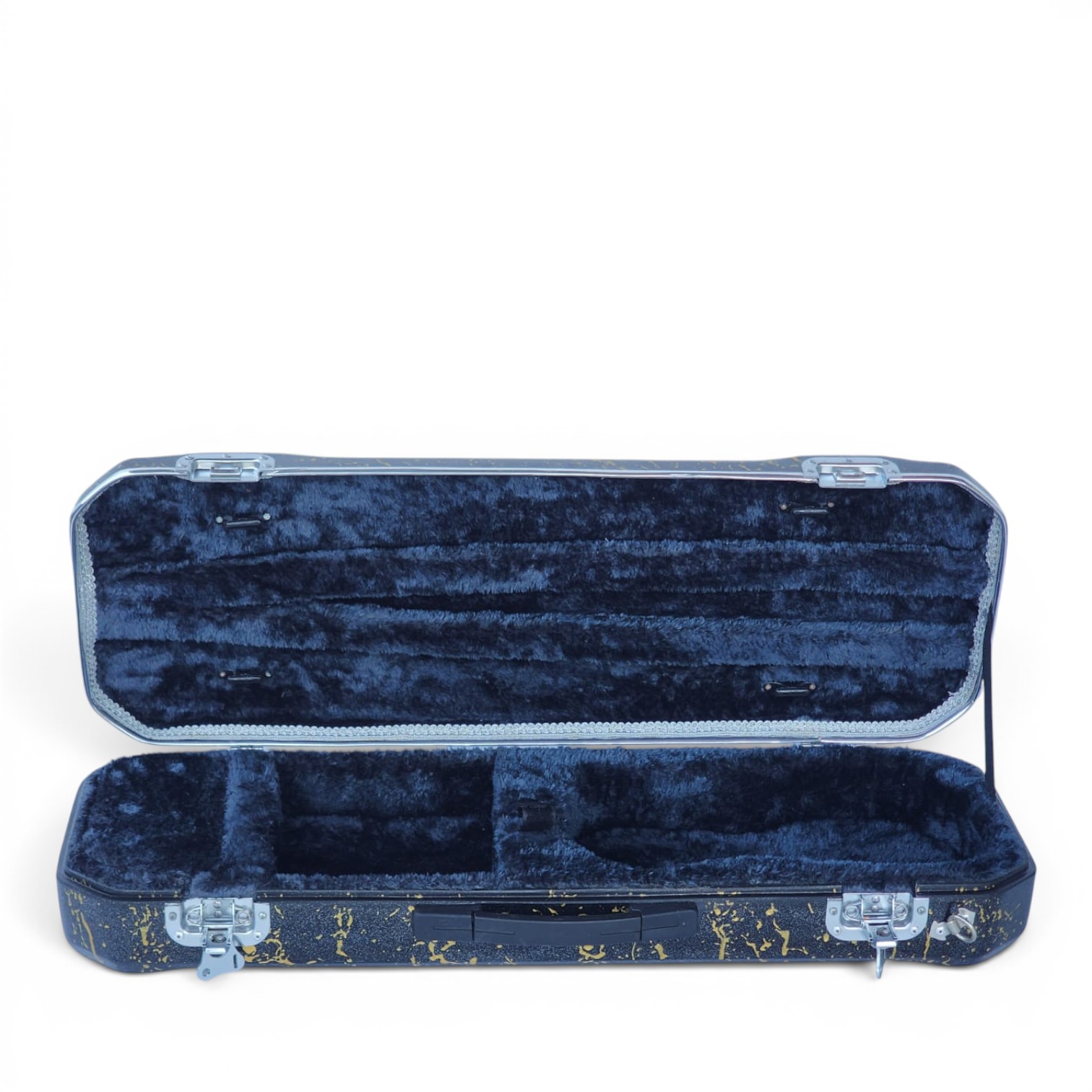 Premium Single Violin Fiberglass Case – Black Metallic with Golden Splash