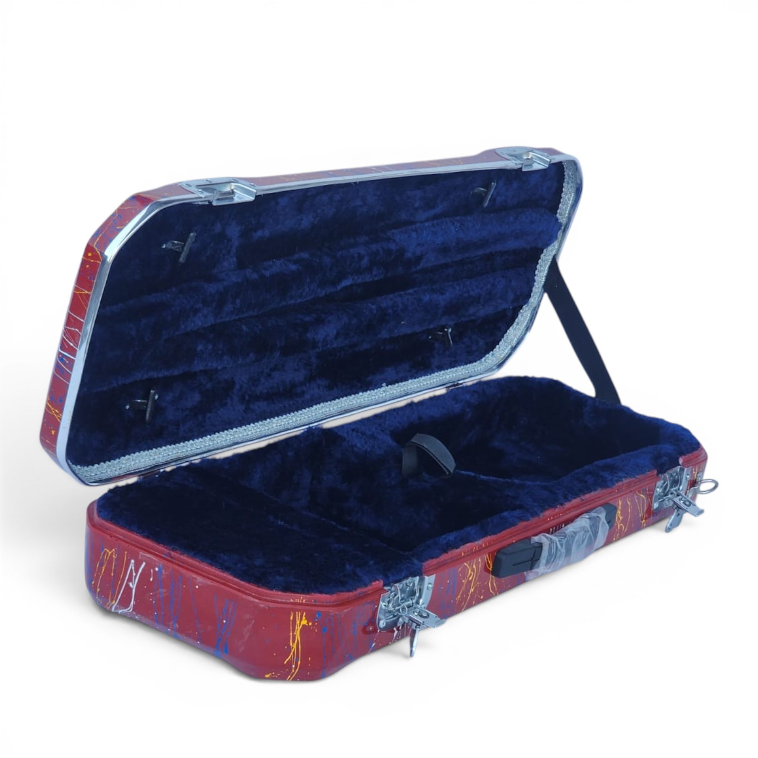 Premium Single Violin Fiberglass Case – Red Splash